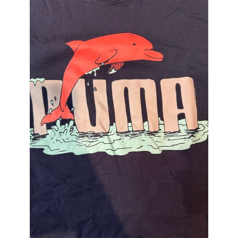 Puma Pink Dolphin T-Shirt Mens Size M Navy Blue Graphic Short Sleeve Streetwear - Picture 3 of 9